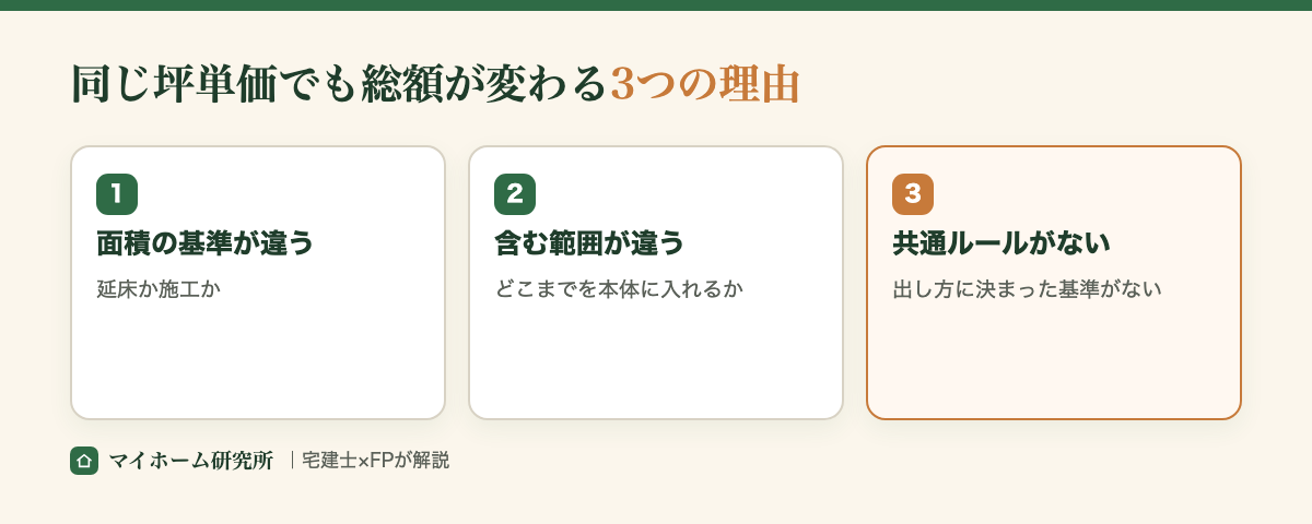 同じ坪単価でも総額が変わる3つの理由